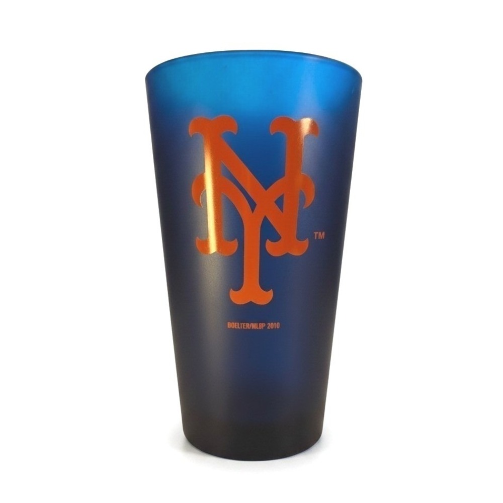 New York Mets MLB Boelter Pint Glass Blue 2010 Frosted Logo Baseball Memorabilia